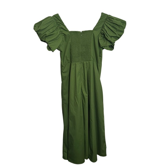 Abercrombie & Fitch Size Large Green Puff Sleeve Midi Dress Boho Cottagecore - Picture 8 of 10